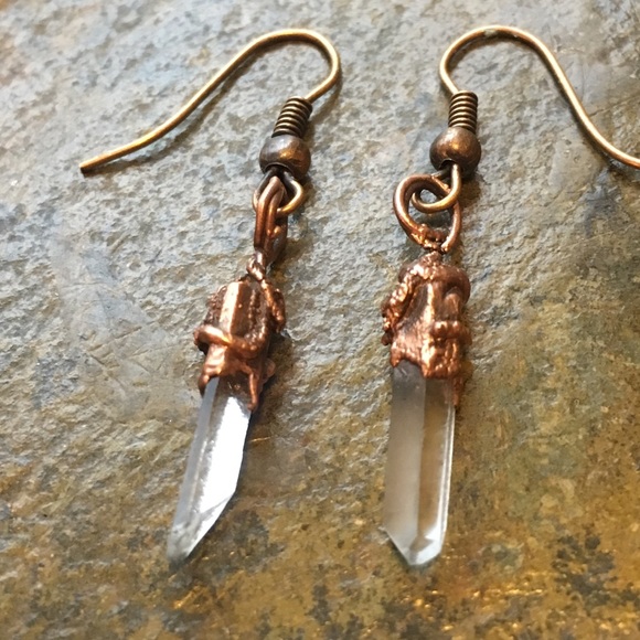 Clear crystal copper electroformed earrings - Picture 2 of 6